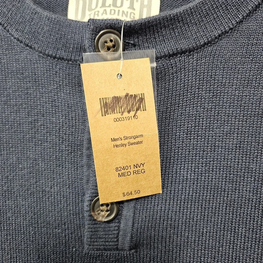Duluth Sweater Mens Medium Navy Blue Strongarm Henley Long Sleeve Pullover